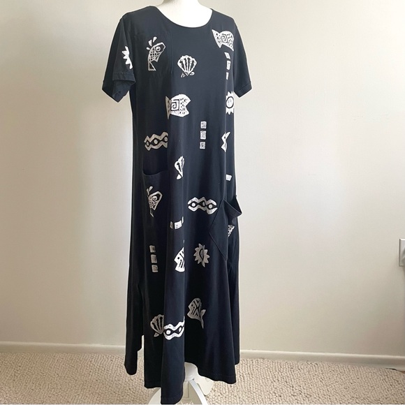 Cover Charge Dresses & Skirts - Vintage Cover Charge Ocean Hand Printed Tunic Dress, Large Black White
